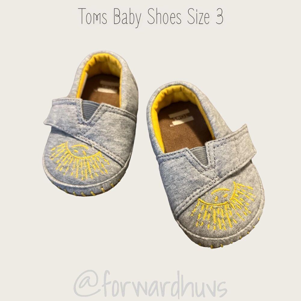 Toms Gray Baby Shoes with Yellow Sunshine - Size 3